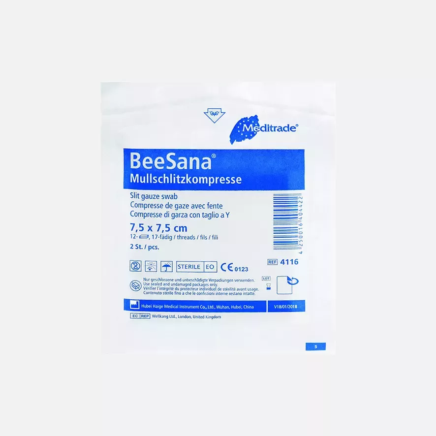 Meditrade 4116, BeeSana® Slit Gauze Swab, Sterile, 12-Ply, 7.5 x 7.5 cm, image 1
