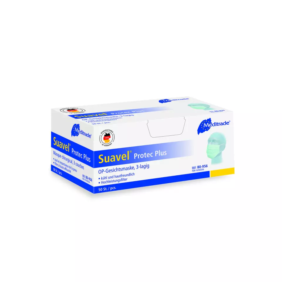 Meditrade 80-956, Suavel® Protec MPS Surgical Mask with Elastic Ear Loops, Green, image 1, gallery thumbnail