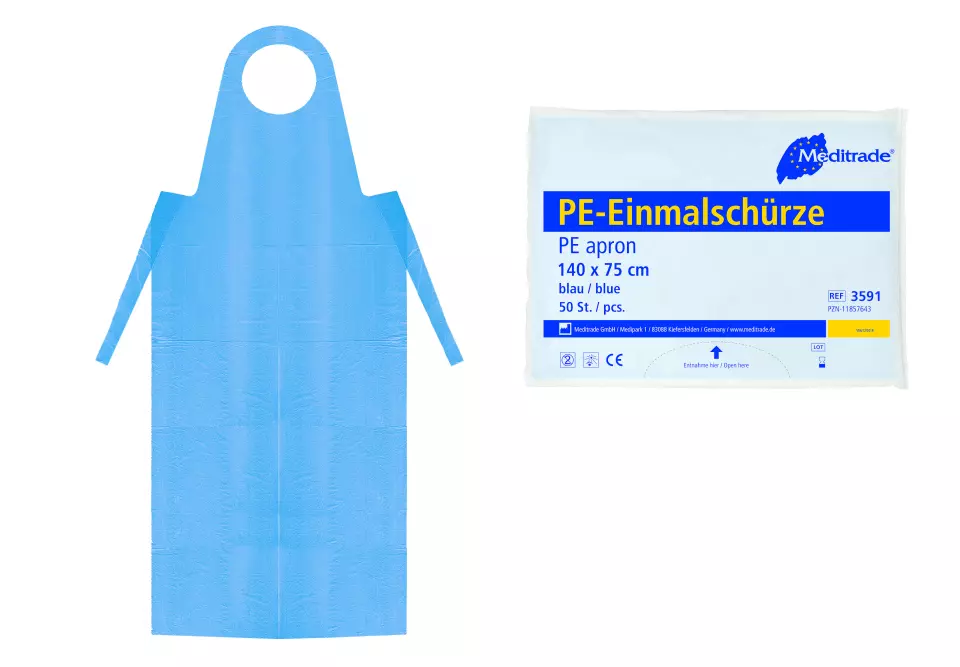 Meditrade 3591, PE Disposable Apron, Extra Strong, Blue, image 1, gallery thumbnail