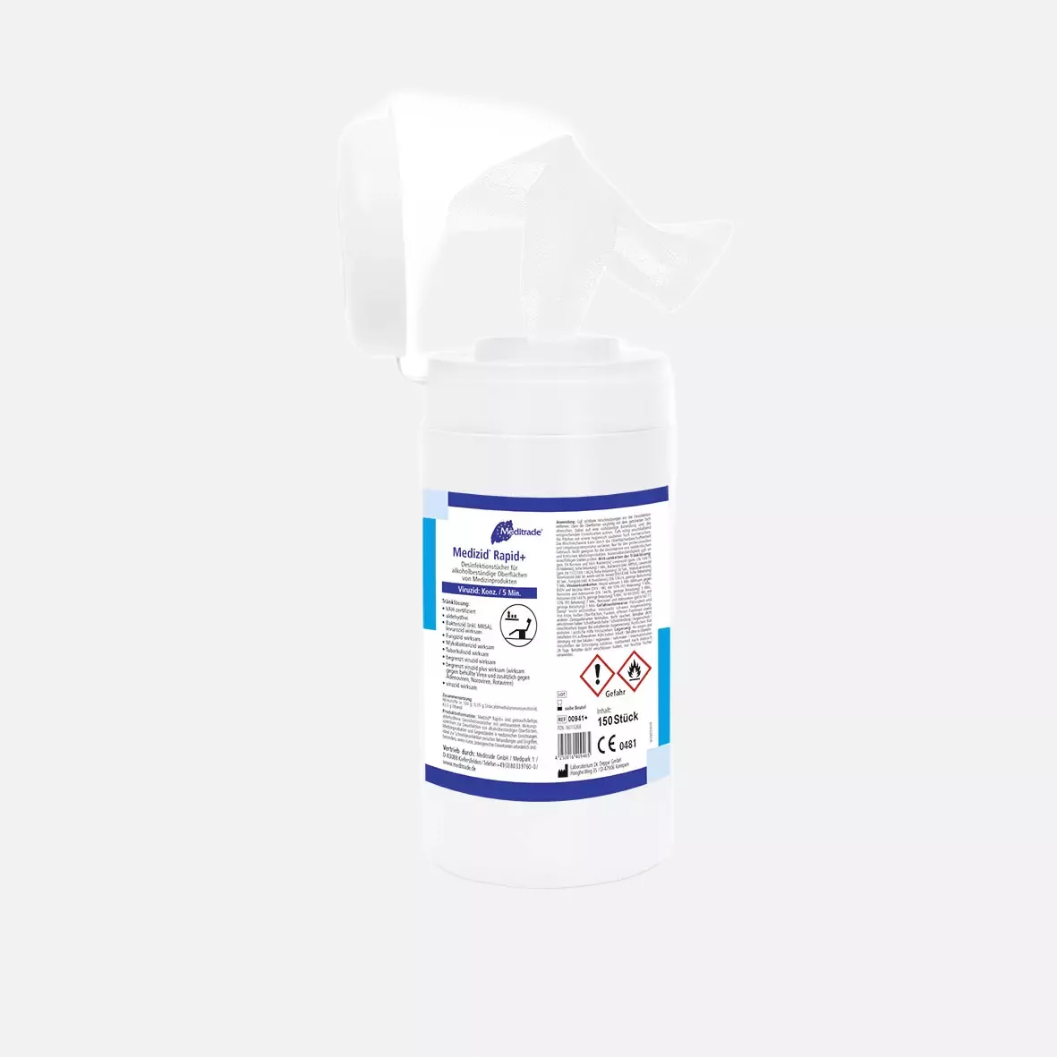 Meditrade 00941, Medizid® Rapid+ Disinfectant Wipes, Wipes in PE Dispenser Tub, image 1