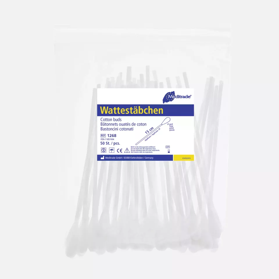 Meditrade 1268, Cotton Swabs, Length: 15 cm, Large Head, Plastic, image 1, gallery thumbnail