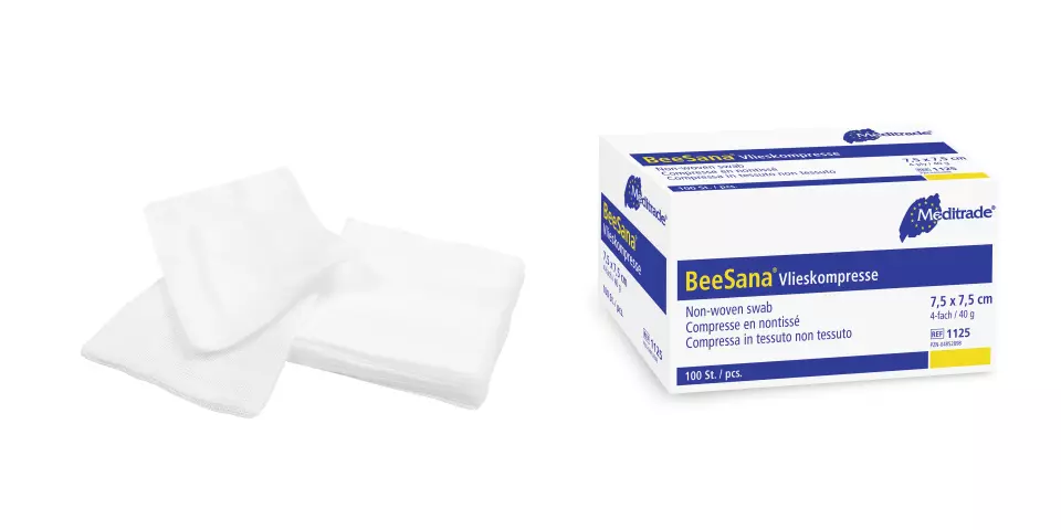 Meditrade 1125, BeeSana® Non-Woven Compress, Non-Sterile, 4-Ply, 40 g, 7.5 x 7.5 cm, image 1, gallery thumbnail