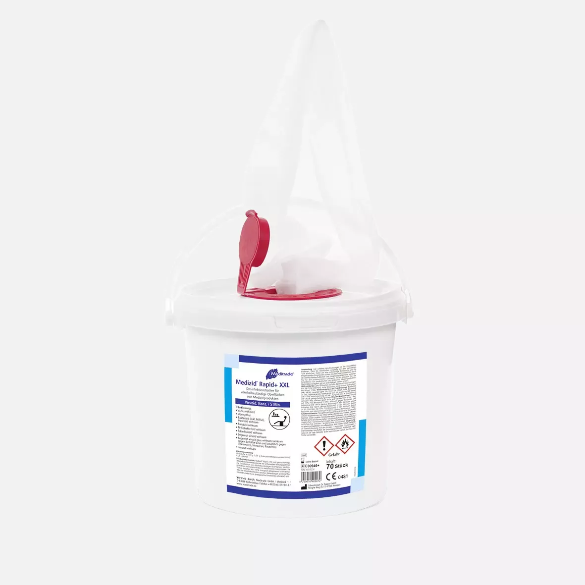 Meditrade 00946, Medizid® Rapid+ Disinfectant Wipes, Wipes in Bucket, image 1