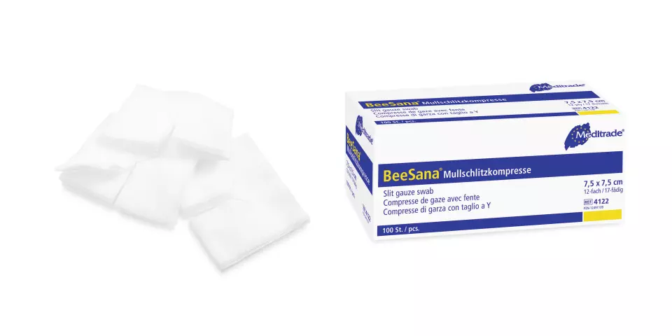 Meditrade 4122, BeeSana® Slit Gauze Swab, Non-Sterile, 12-Ply, 7.5 x 7.5 cm, image 1, gallery thumbnail