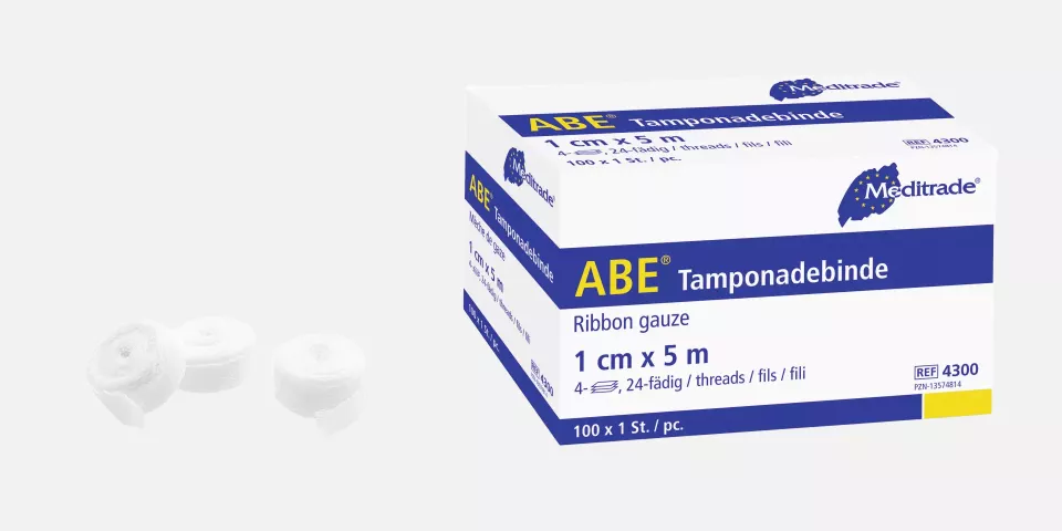 Meditrade 4300, Ribbon Gauze, Without X-ray Detectable Thread, Sterile, 1 cm x 5 m, Type 24, image 1, gallery thumbnail