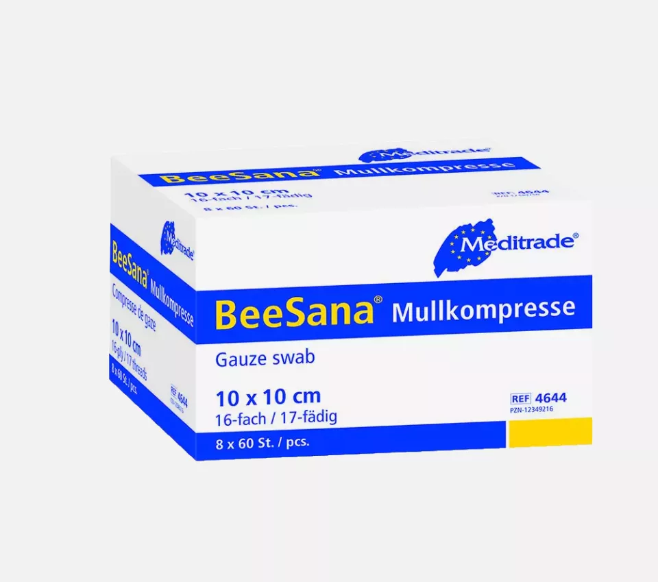 Meditrade 4644, BeeSana® Gauze Swab, Without X-Ray Detectable Thread, Sterile, 16-ply, 10 x 10 cm, image 1, gallery thumbnail