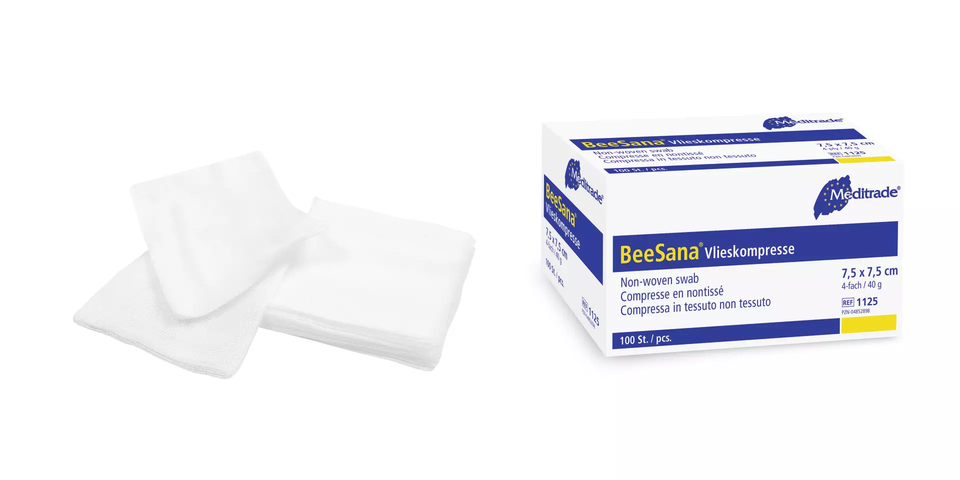 Meditrade 1125, BeeSana® Non-Woven Compress, Non-Sterile, 4-Ply, 40 g, 7.5 x 7.5 cm, image 1
