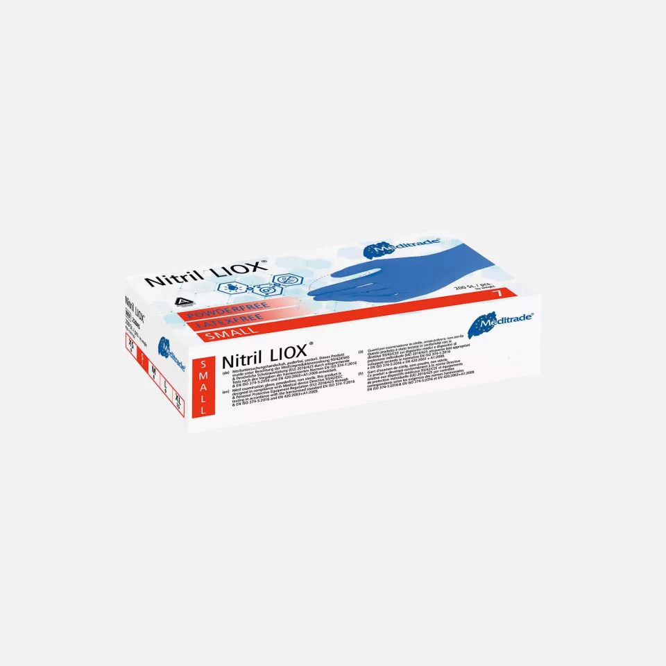 Meditrade 2284, Nitril® LIOX Antimicrobial Nitrile Examination Glove, Blue, Powder-Free, image 3, gallery thumbnail