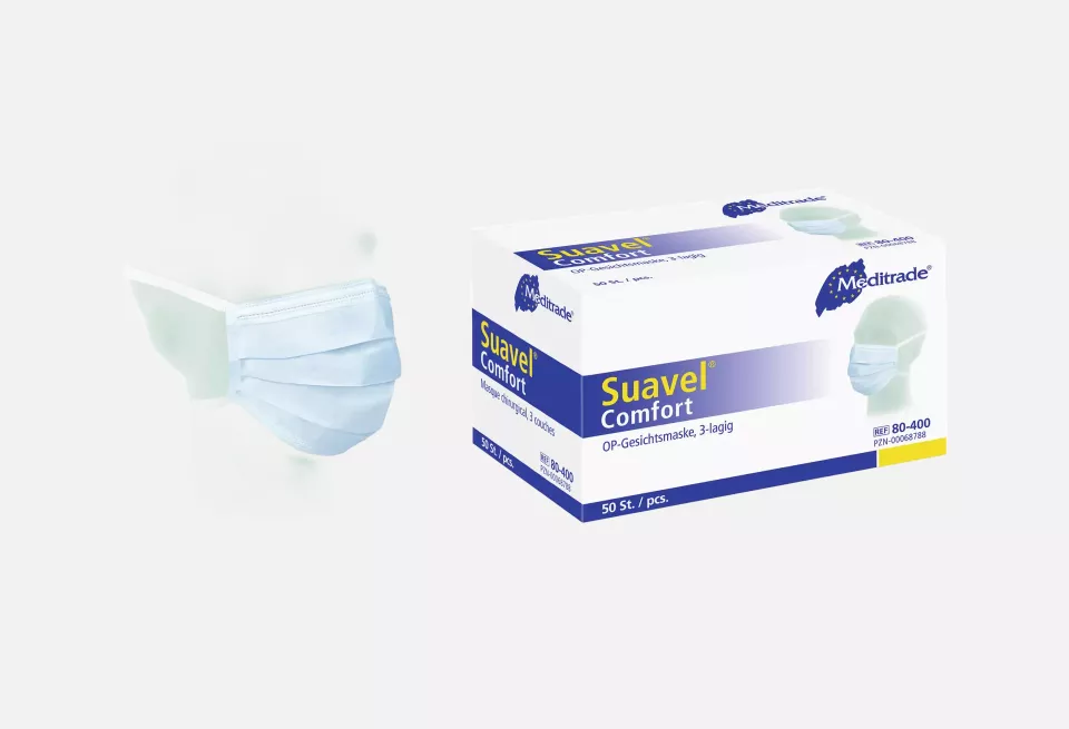 Meditrade 80-400, Suavel® Comfort Tie-On Surgical Mask, Blue, image 1, gallery thumbnail