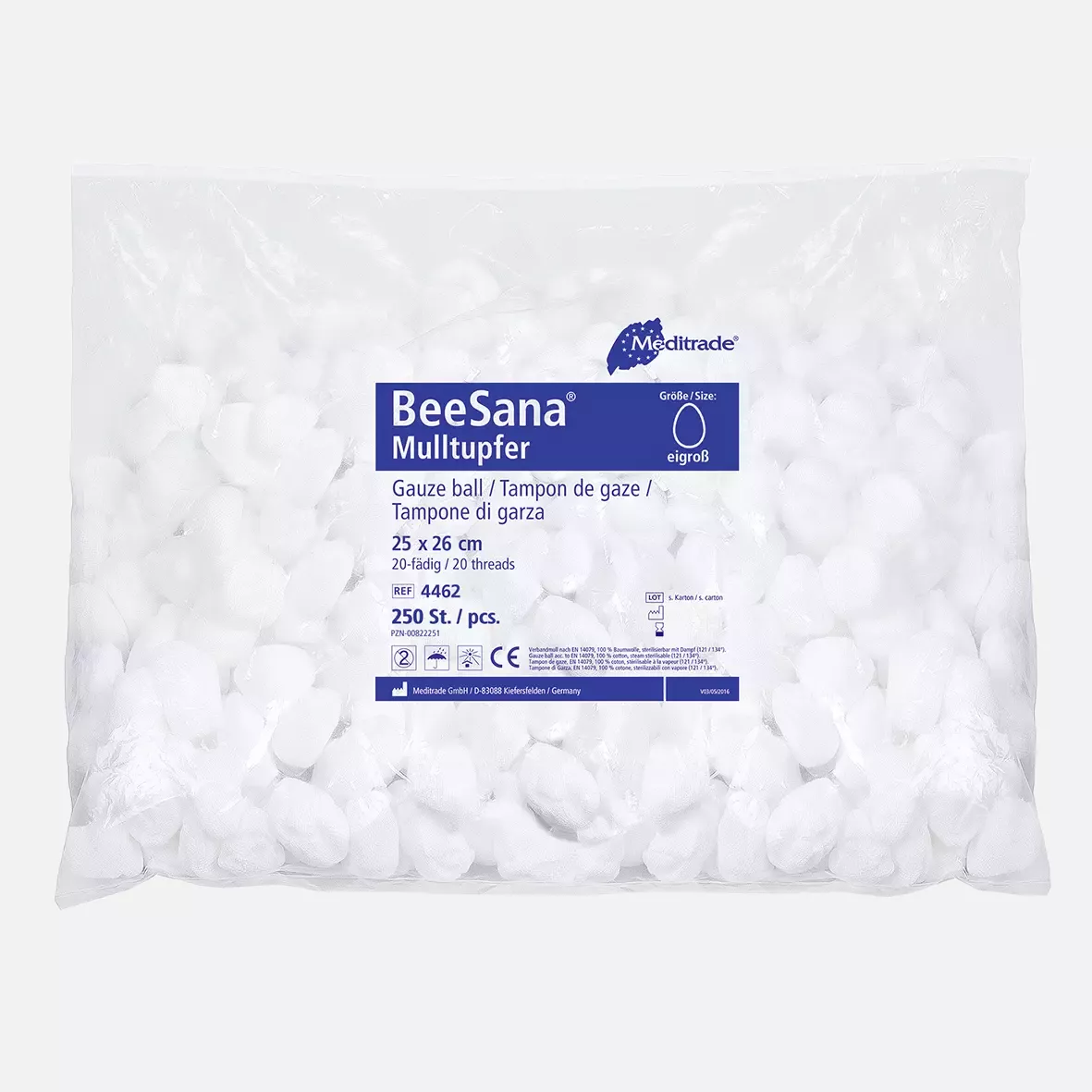 Meditrade 4462, BeeSana® Gauze Ball, Without X-Ray Contrast Thread, Non-Sterile, 25 x 26 cm, Round Shape, Egg Size, image 1