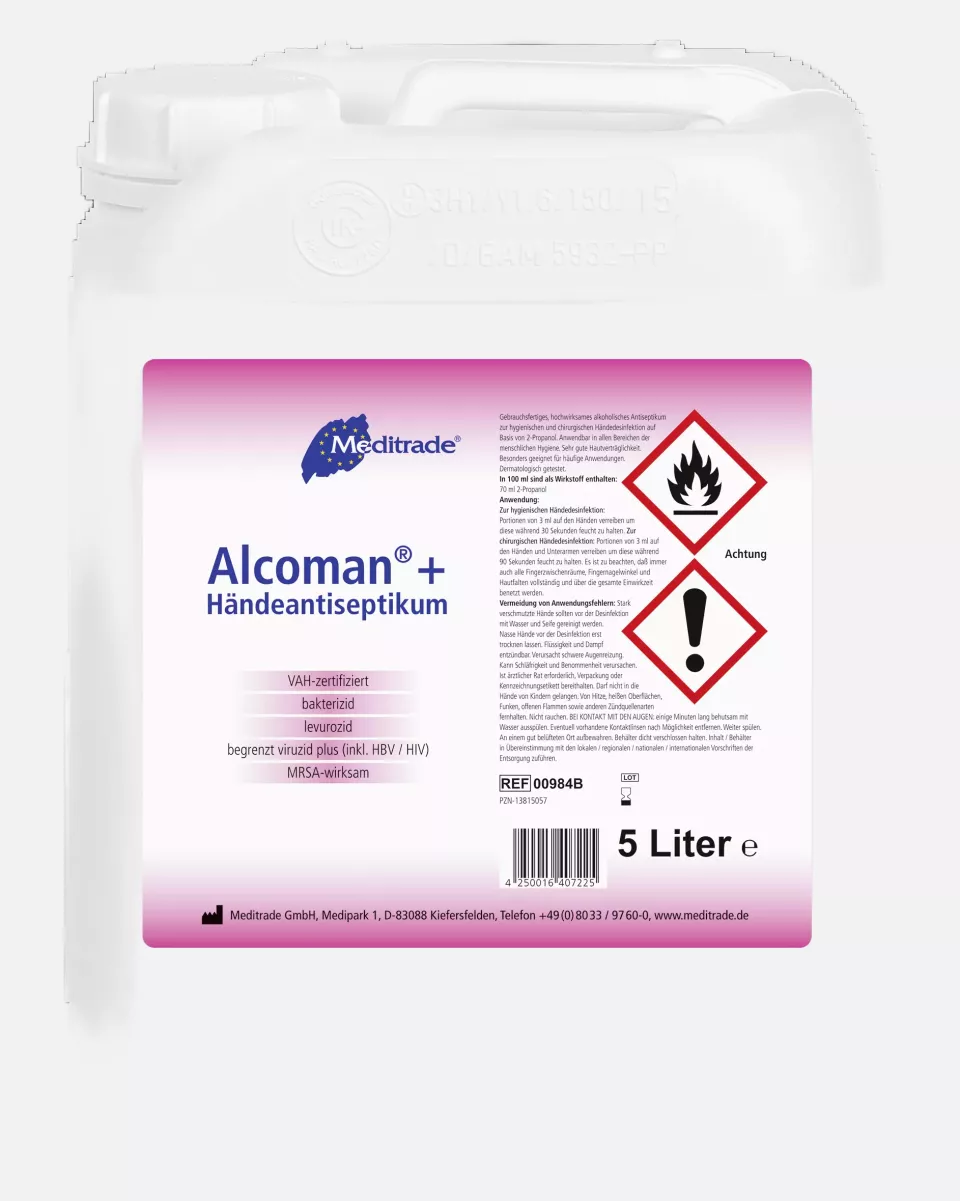 Meditrade 00984B, Alcoman®+ Hand Disinfectant, 5 L, image 1, gallery thumbnail