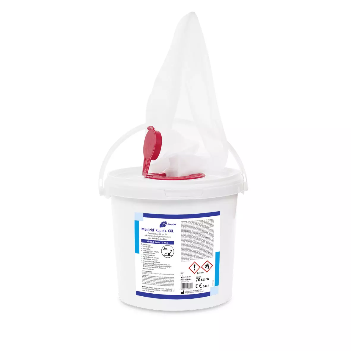 Meditrade 00946, Medizid® Rapid+ Disinfectant Wipes, Wipes in Bucket, image 1