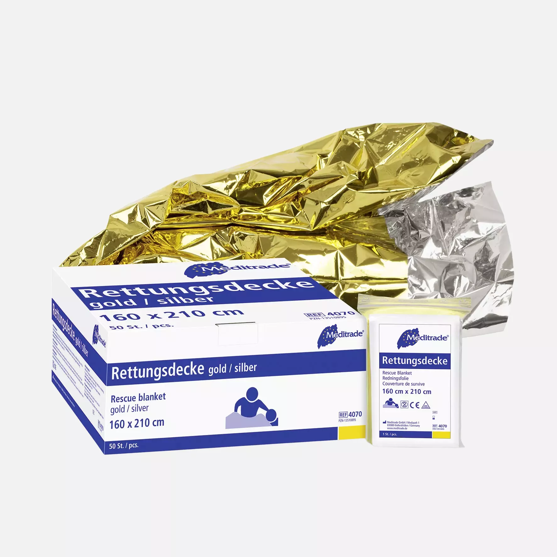 Meditrade 4070, Rettungsdecke, gold/silber, 160 x 210 cm, image 1