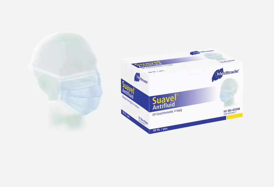 Meditrade 80-455M, Suavel® Antifluid OPMaske mit Schutzvisier, Blau,, image 1, gallery thumbnail