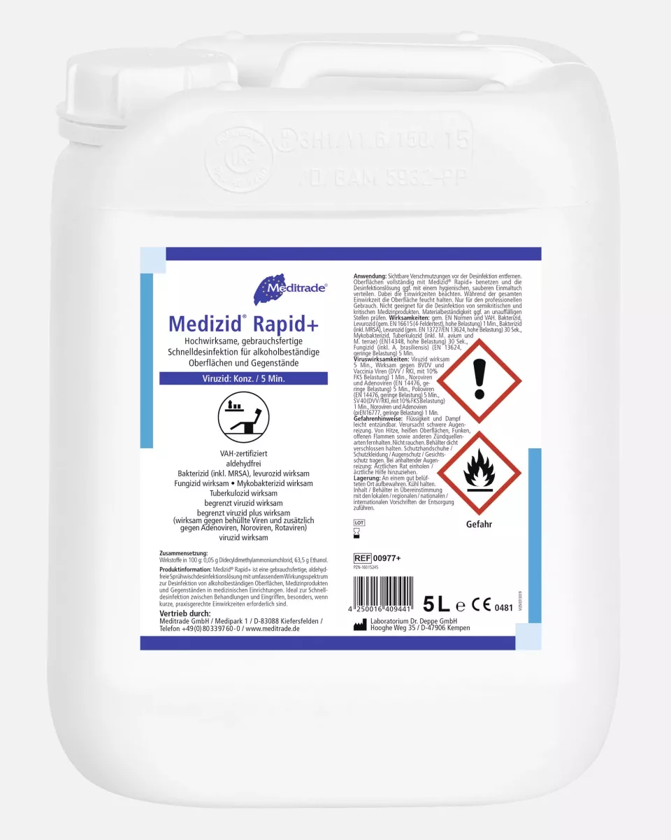 Meditrade 00977, Medizid® Rapid+ Aldehyde-Free Surface Disinfectant, 5 L, image 1, gallery thumbnail