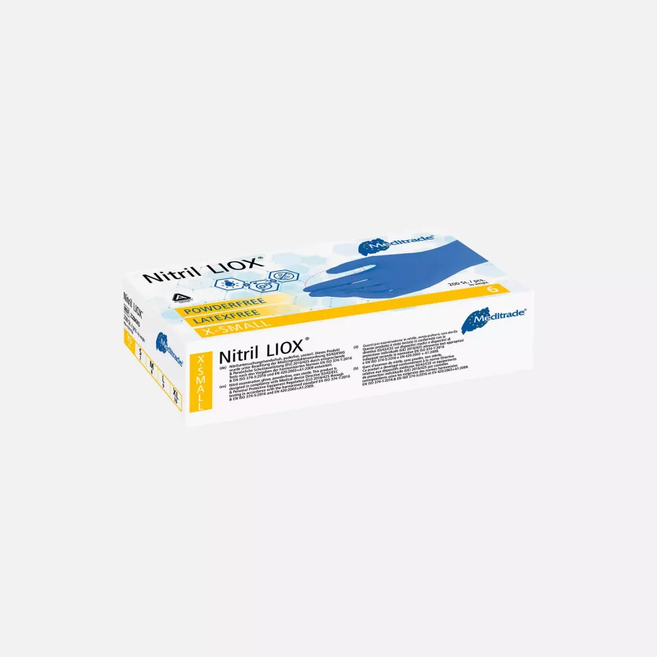Meditrade 2284, Nitril® LIOX Antimicrobial Nitrile Examination Glove, Blue, Powder-Free, image 5, gallery thumbnail