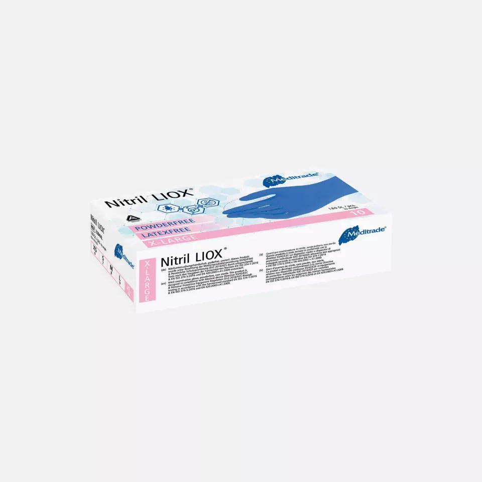 Meditrade 2284, Nitril® LIOX Antimicrobial Nitrile Examination Glove, Blue, Powder-Free, image 4, gallery thumbnail