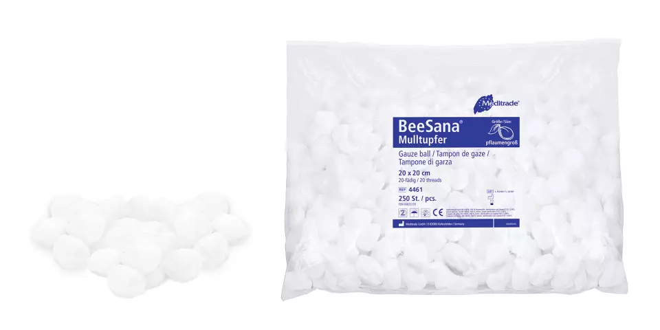 Meditrade 4461, BeeSana® Gauze Swab, Without X-Ray Detectable Thread, Non-Sterile, 20 x 20 cm, Round, Plum-Sized, image 1, gallery thumbnail