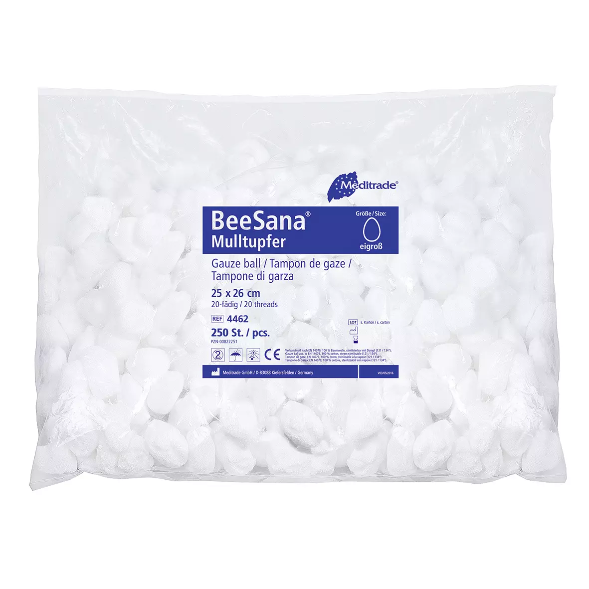 Meditrade 4462, BeeSana® Gauze Ball, Without X-Ray Detectable Thread, Non-Sterile, 25 x 26 cm, Round Shape, Egg-Sized, image 1