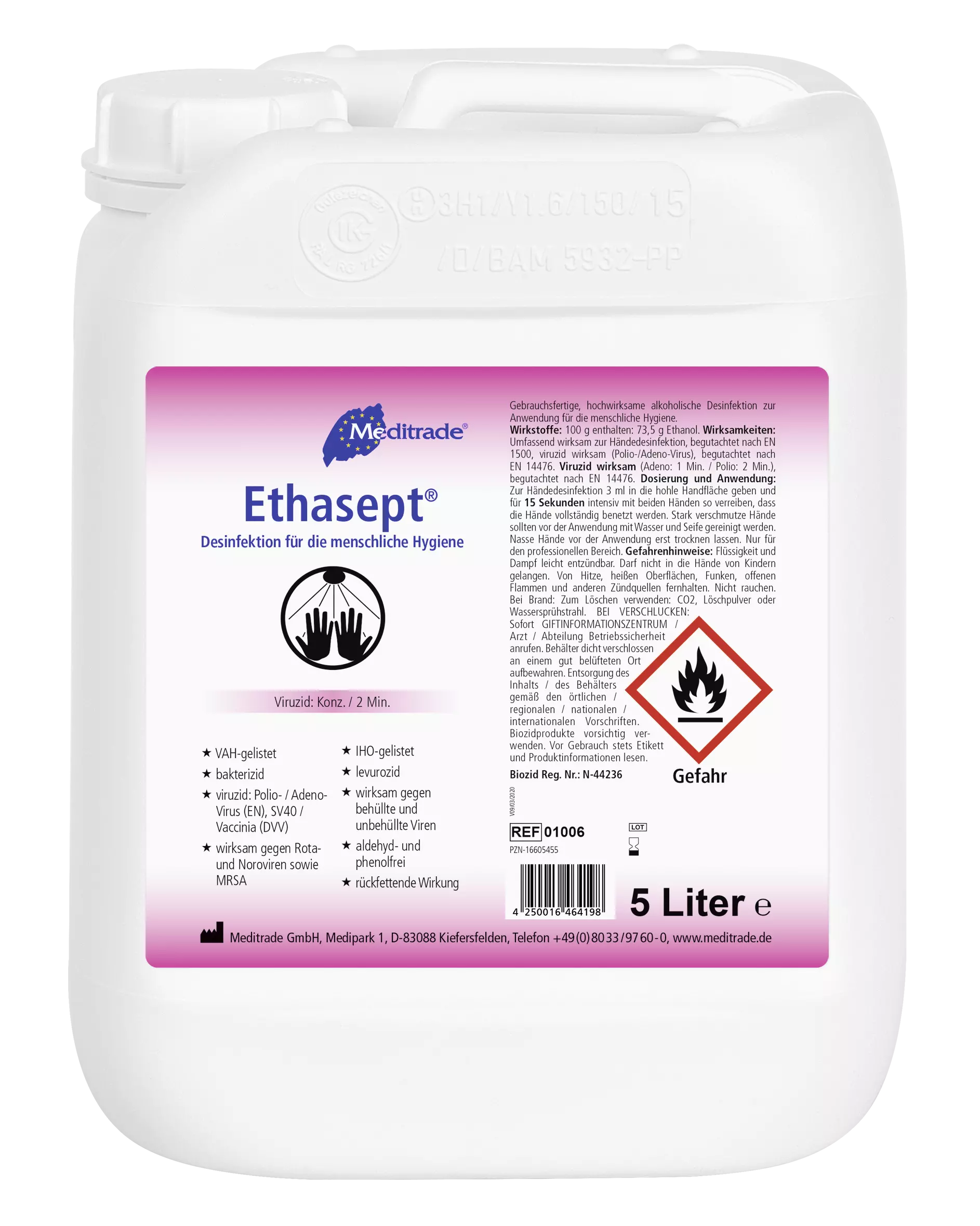 Meditrade 01006, Ethasept® Hand Sanitizer, 5 L, image 1