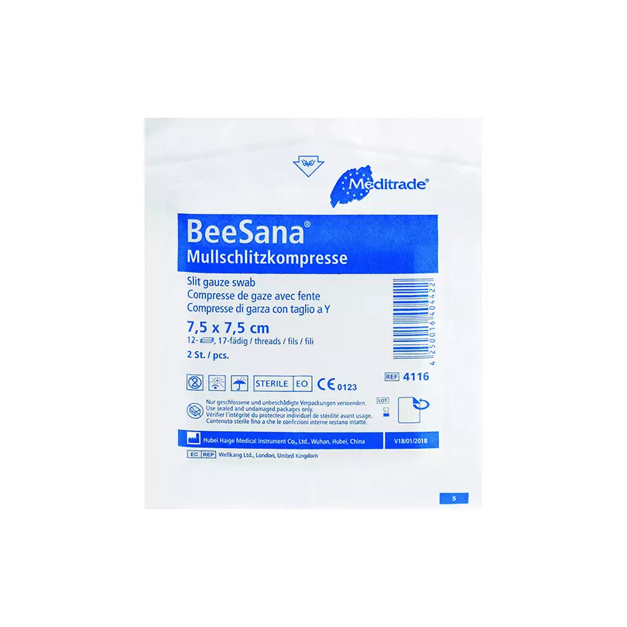Meditrade 4116, BeeSana® Sterile Slit Gauze Swab, 12-Ply, 7.5 x 7.5 cm, image 1, gallery thumbnail