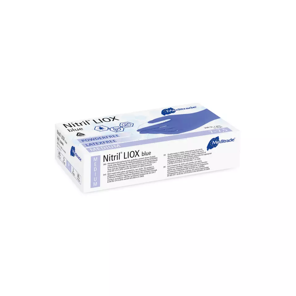 Meditrade 2284, Nitril® LIOX Antimicrobial Nitrile Examination Glove, Blue, Powder-Free, image 2, gallery thumbnail