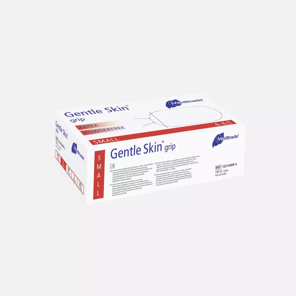 Meditrade 1221GRIP, Gentle Skin® grip Latex Examination Glove, Powder-Free, image 1, gallery thumbnail