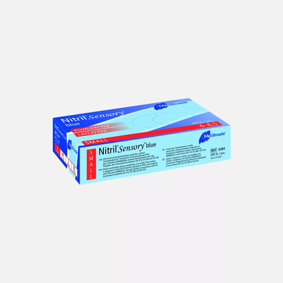Meditrade 2283, Nitril® Sensory® Blue Nitrile Examination Glove, Blue, Powder-Free, image 1, gallery thumbnail