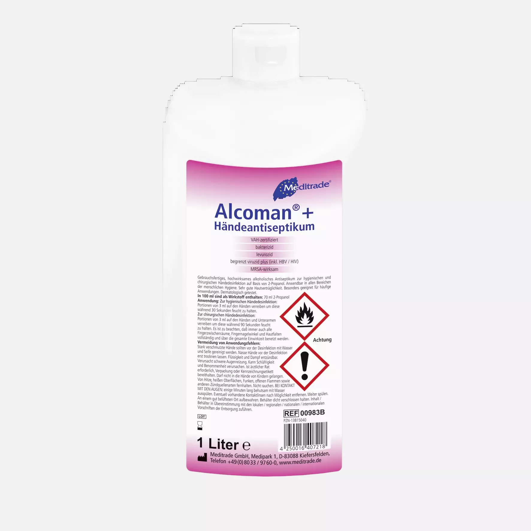 Meditrade 00983B, Alcoman®+ Hand Disinfectant, 1 L, image 1