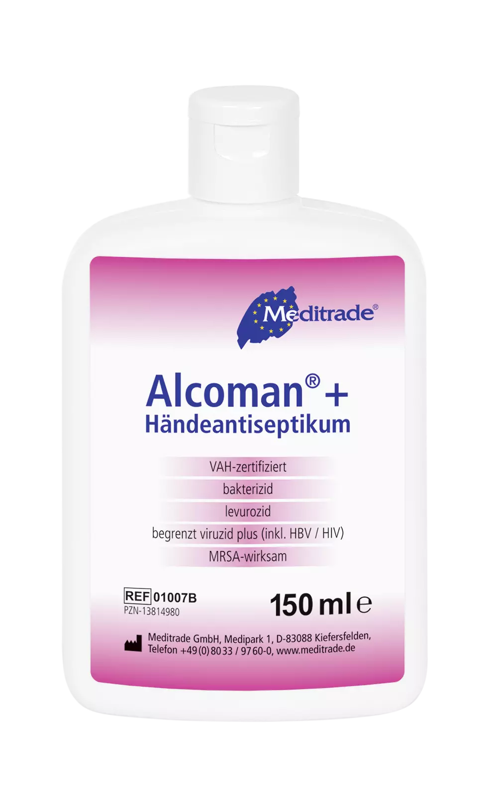 Meditrade 01007B, Alcoman®+ Hand Sanitizer, 150 ml, image 1