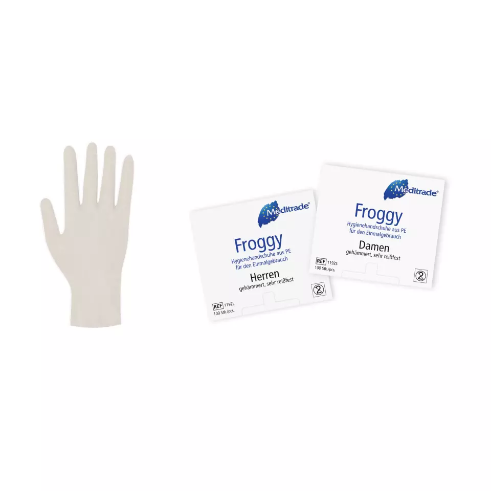 Meditrade 1192, Froggy™ Hygienehandschuh aus reißfestem Polyethylen, image 1, gallery thumbnail