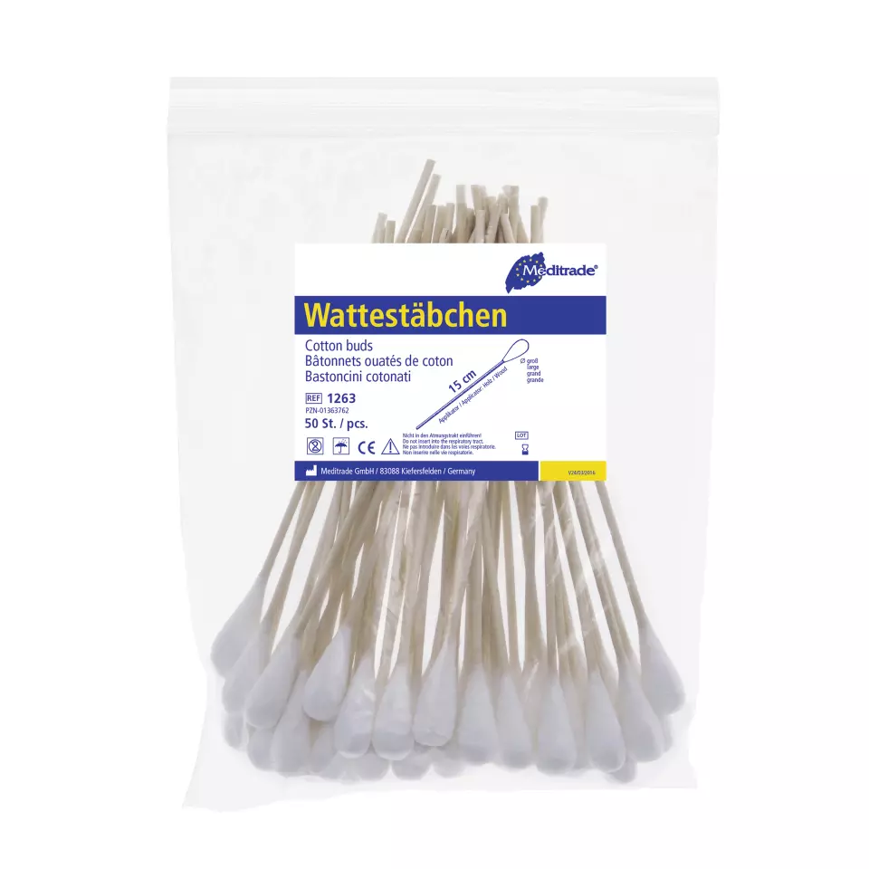 Meditrade 1263, Wattestäbchen, Länge: 15 cm, großer Kopf, Holz, image 1, gallery thumbnail