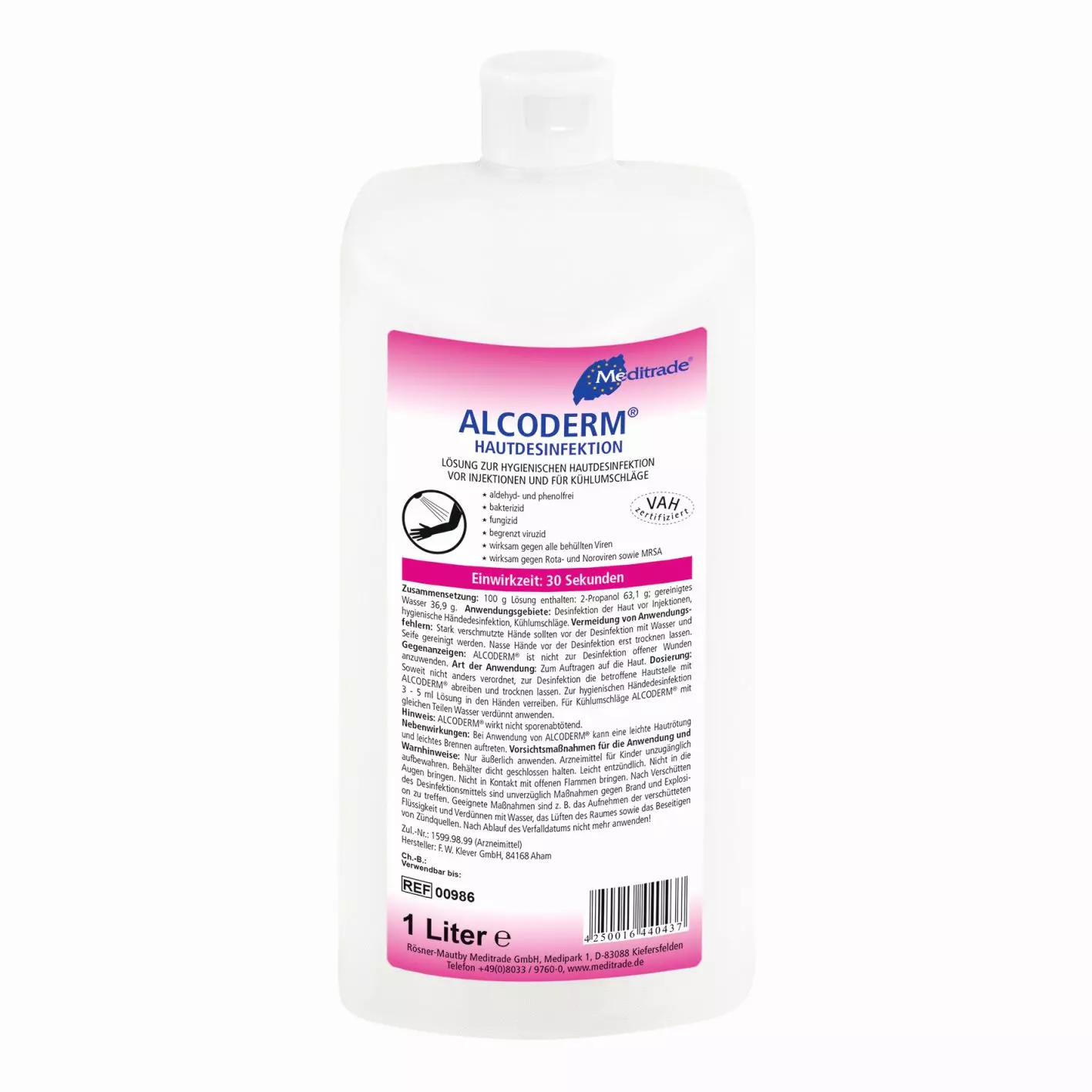 Meditrade 00986, Alcoderm® Skin Disinfectant, 1 L, image 1