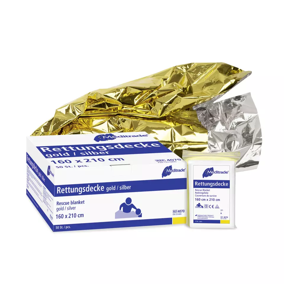 Meditrade 4070, Rescue Blanket, Gold/Silver, 160 x 210 cm, image 1, gallery thumbnail
