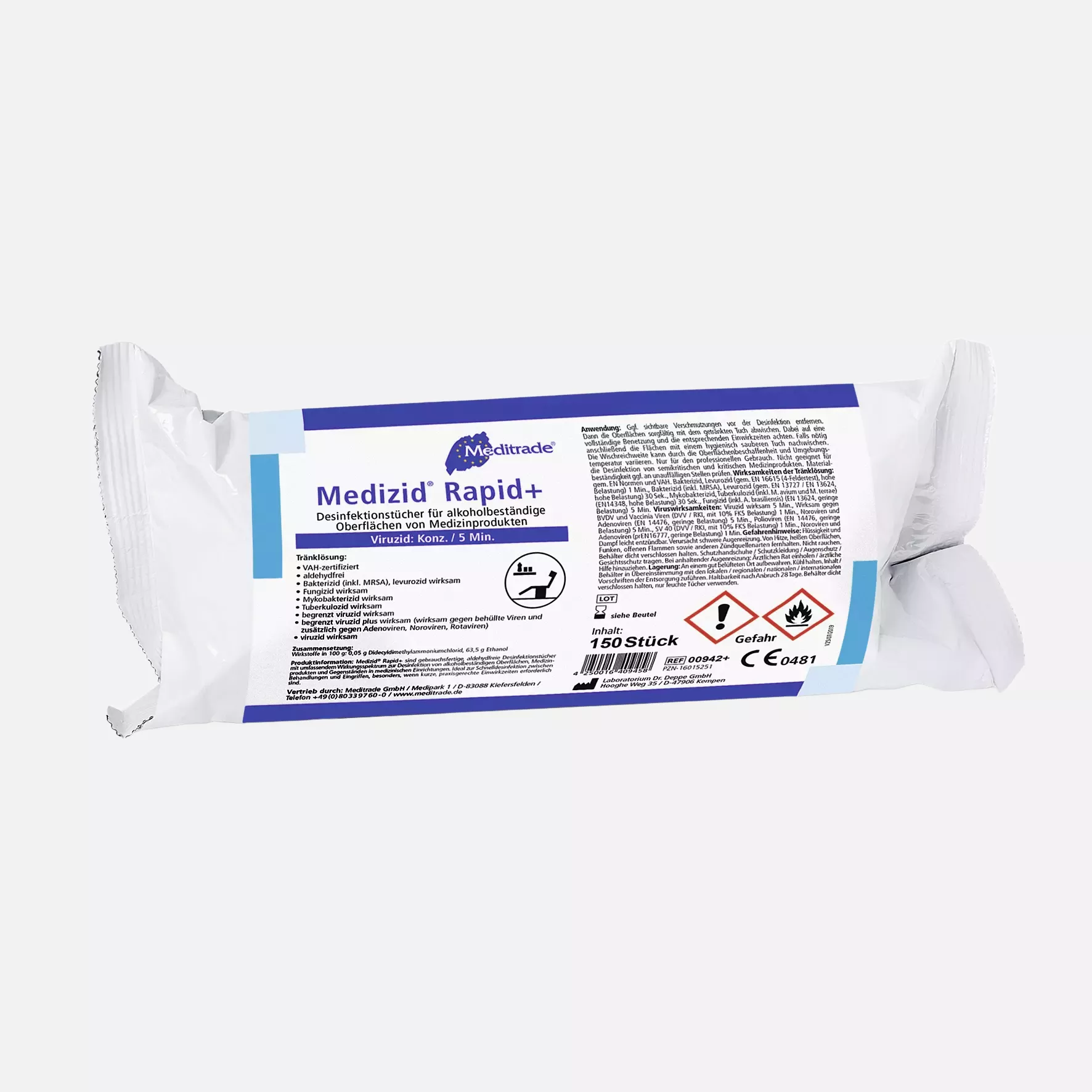 Meditrade 00942, Medizid® Rapid+ Disinfectant Wipes, Tub Refill Pack, image 1