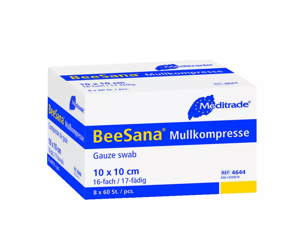 Meditrade 4644, BeeSana® Gauze Compress, Without X-Ray Detectable Thread, Sterile, 16-Ply, 10 x 10 cm, image 1, gallery thumbnail