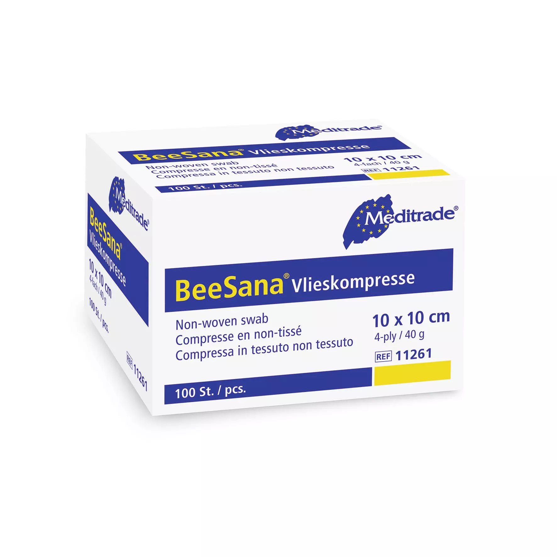 Meditrade 11261, BeeSana® Non-Woven Compress, Non-Sterile, 4-Ply, 40 g, 10 x 10 cm, image 1