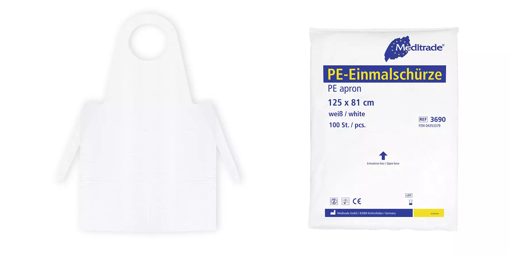 Meditrade 3690, PE Disposable Apron, White, 125 x 81cm, image 1