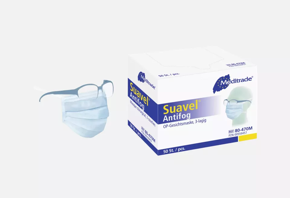 Meditrade 80-470M, Suavel® Antifog Surgical Mask for Glasses Wearers, Blue, image 1, gallery thumbnail