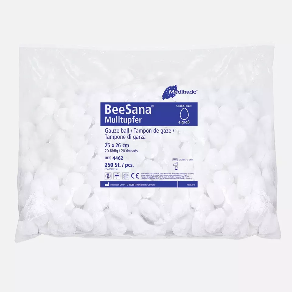 Meditrade 4462, BeeSana® Gauze Ball, Without X-Ray Contrast Thread, Non-Sterile, 25 x 26 cm, Round Shape, Egg Size, image 1, gallery thumbnail