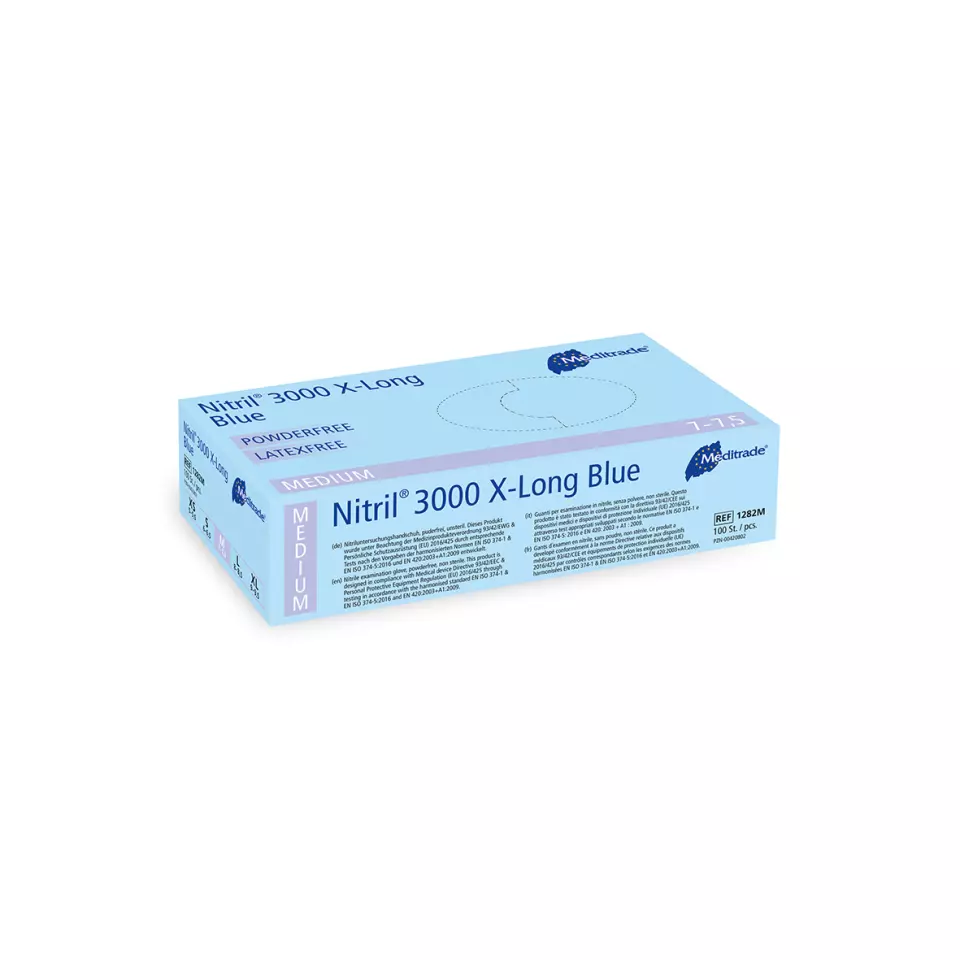 Meditrade 1282, Nitril® 3000 XLong Blue Nitrile Examination Glove, Powder-Free, image 3, gallery thumbnail