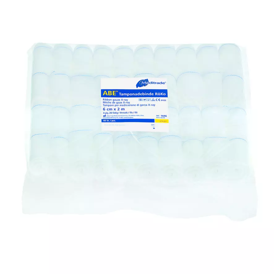 Meditrade 1446, Tamponade Bandages, with X-Ray Detectable Thread, Non-Sterile, 6 cm x 2 m, Type 20, image 1, gallery thumbnail
