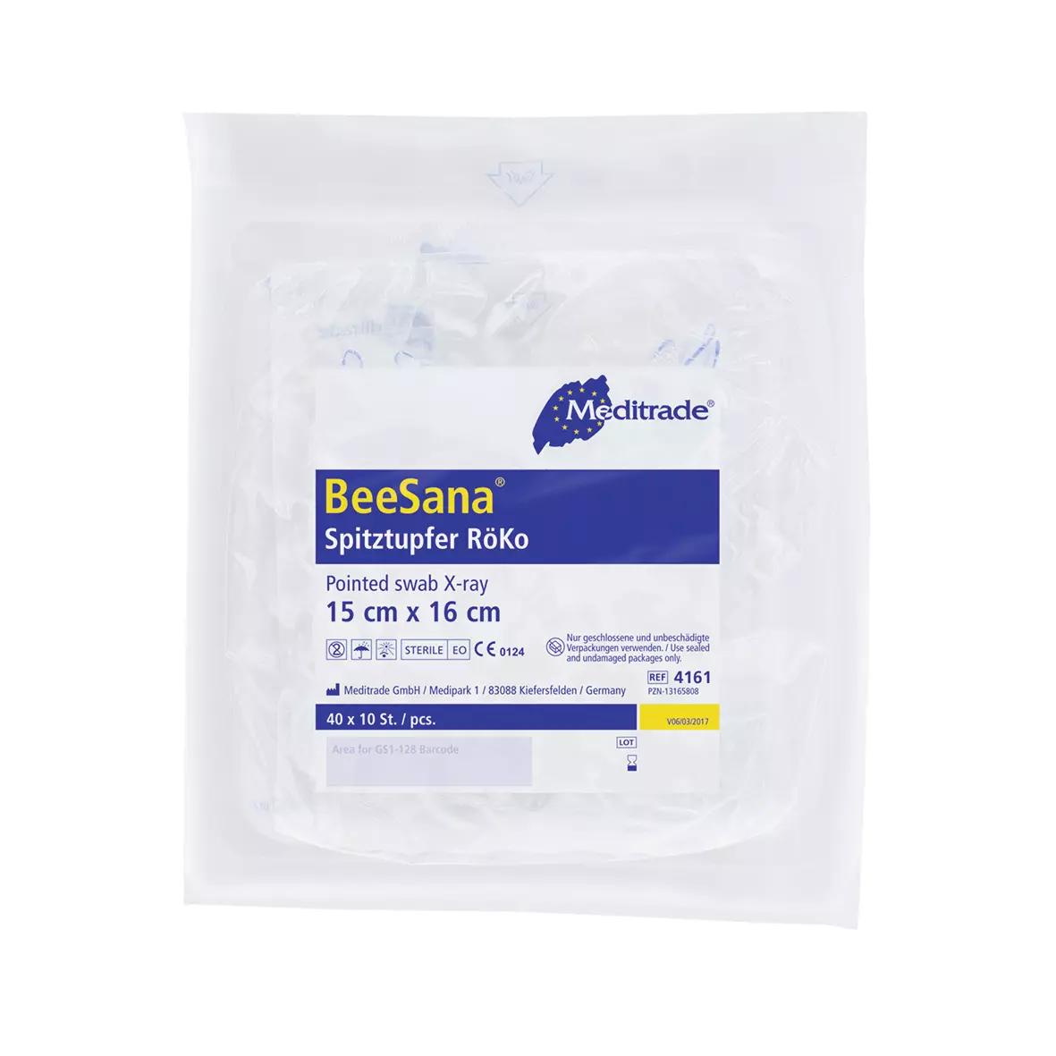 Meditrade 4161, BeeSana® Pointed Swab VM 20, X-Ray Detectable Thread, Sterile, 15 x 16 cm, Large, image 1