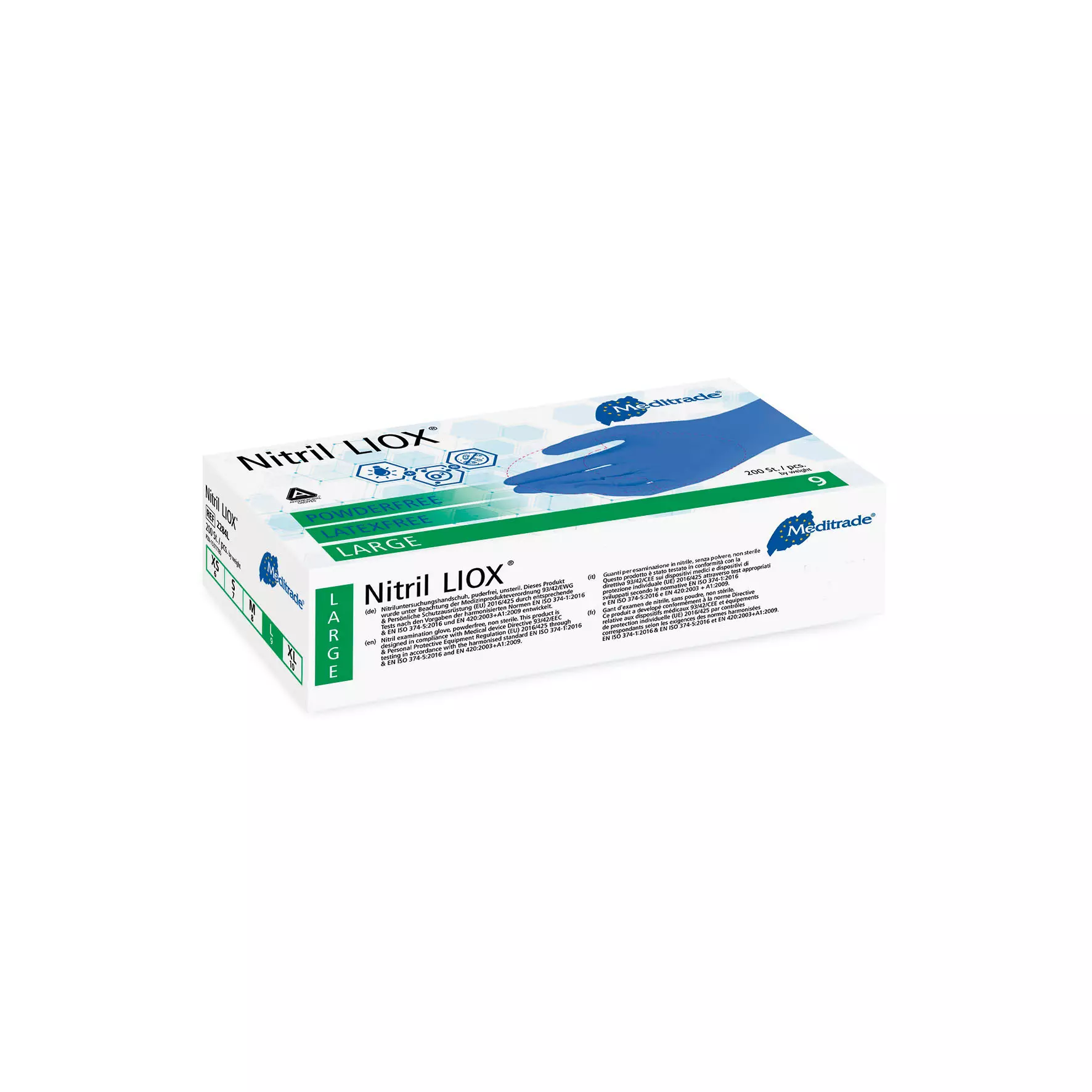 Meditrade 2284, Nitril® LIOX Antimicrobial Nitrile Examination Glove, Blue, Powder-Free