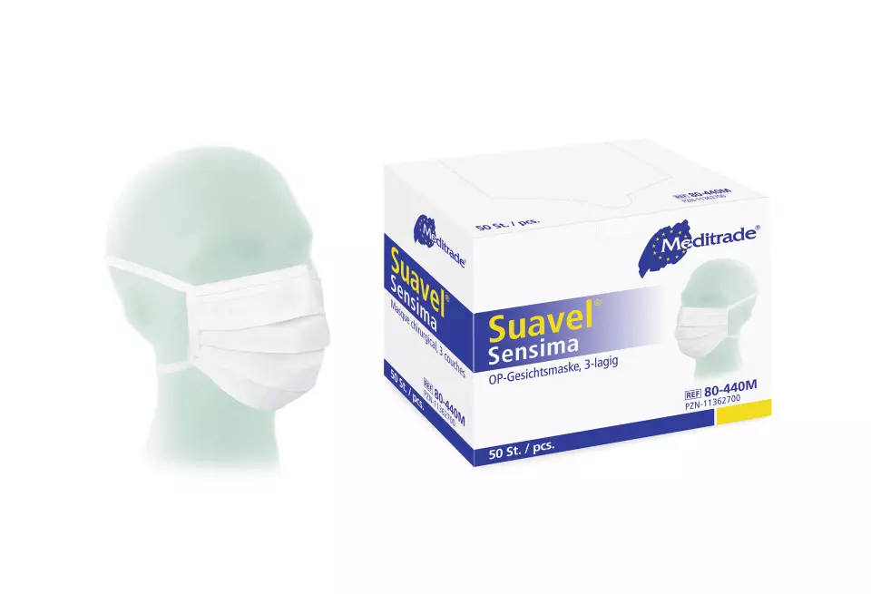 Meditrade 80-440M, Suavel® Sensima Surgical Mask for Allergy Sufferers, White, image 1, gallery thumbnail
