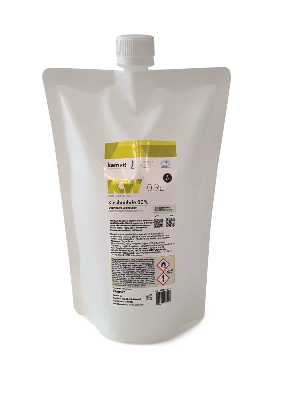 Kemvit 1839609, KW Käsihuuhde 80% 900ml täyttöpakkaus pussi, image 1, gallery thumbnail
