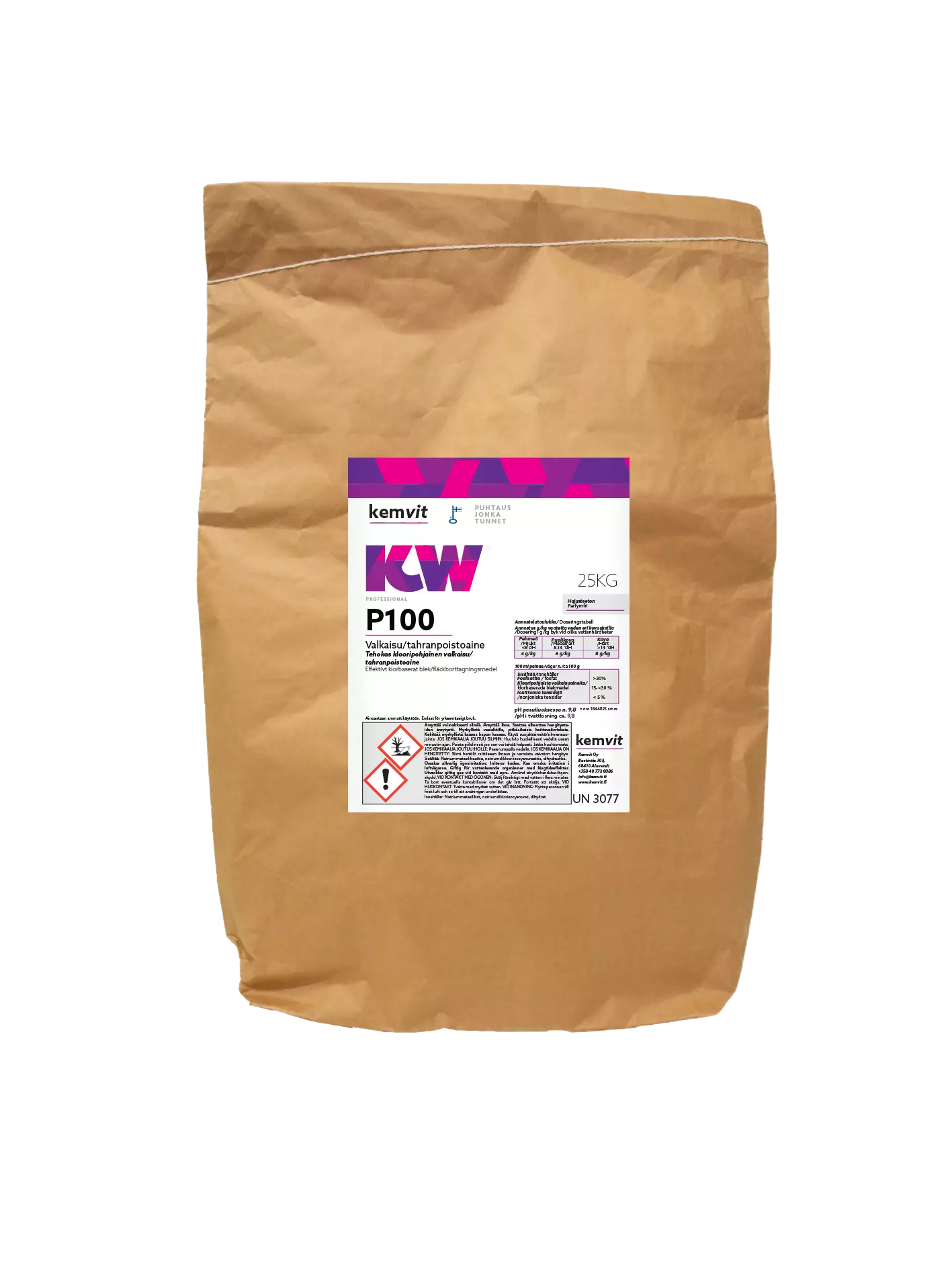 Kemvit 1838625, KW P100 25kg Chlorine-Based Bleaching and Stain Removal Agent, image 1