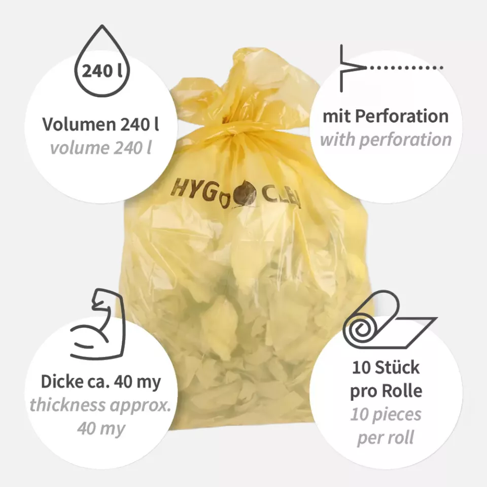 HygoStar 32318, Light Waste Bags, 240 l, Yellow, LDPE, Roll, image 4, gallery thumbnail