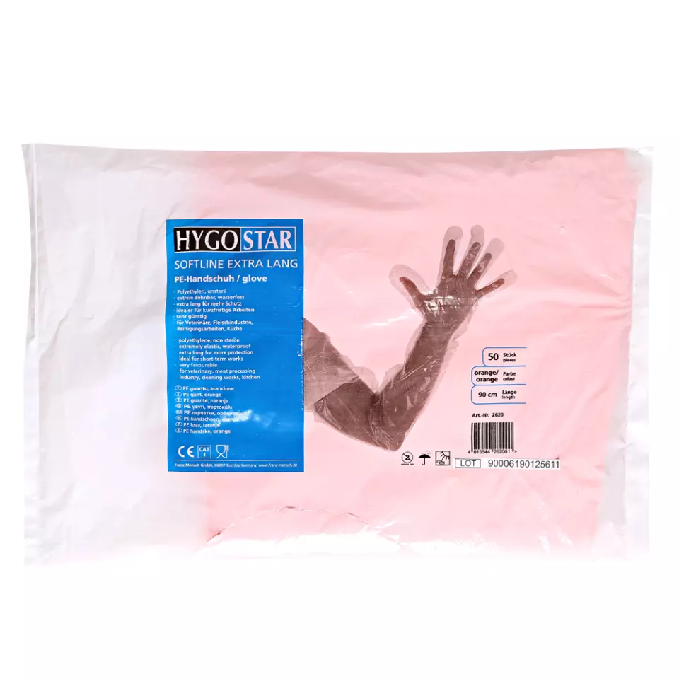 HygoStar 2620, Softline Long LDPE Gloves, Orange, image 1, gallery thumbnail