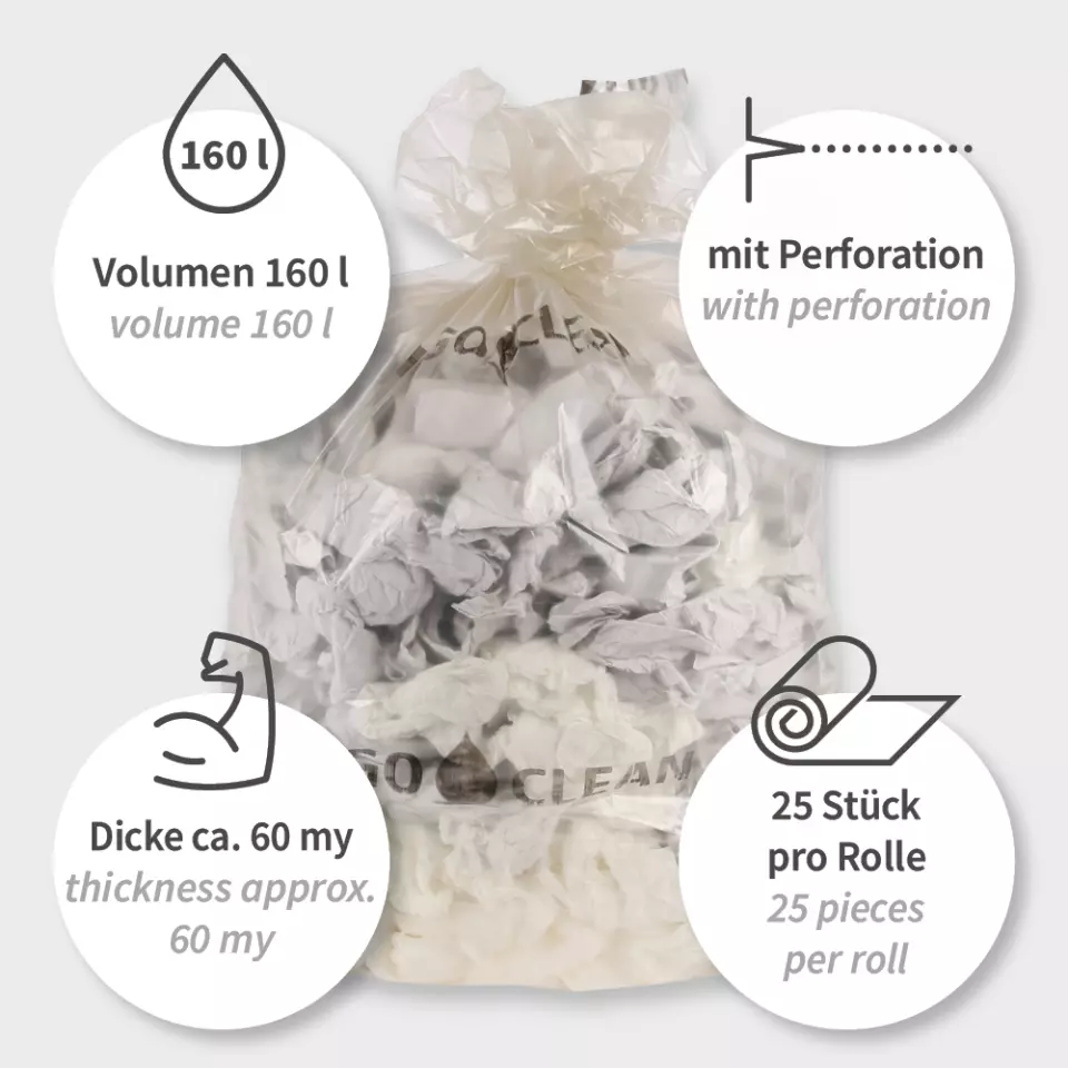 HygoClean 32462, LDPE Waste Bags, 160 l, Transparent, Roll, image 3, gallery thumbnail